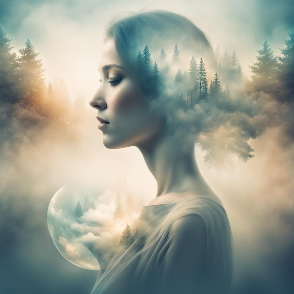 Dreamy Double Exposure Fantasy Landscape