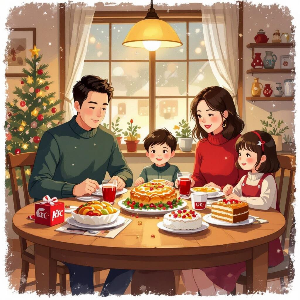 Japanese Family Christmas Dinner in Warm, Nostalgic Style