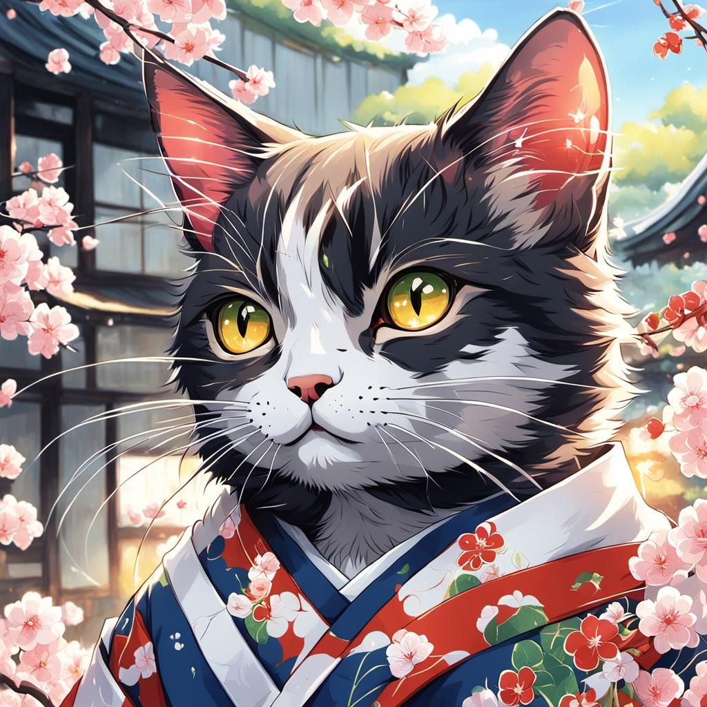 Anime Style Japanese Cat Digital Art