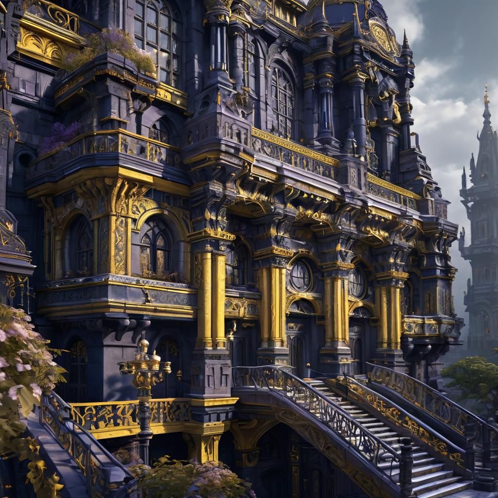 Dark Blue Iron Parametric Architecture in Fantasy Style