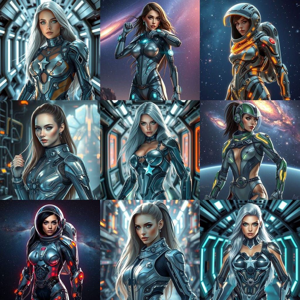 Glowing Star Warrior Maiden in Futuristic Armor