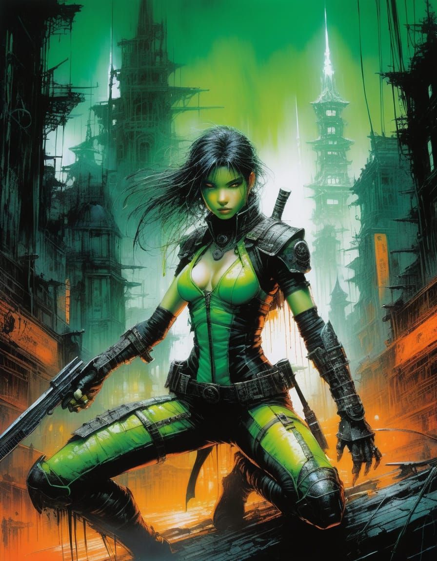 Neon Green and Orange Comic Book Art