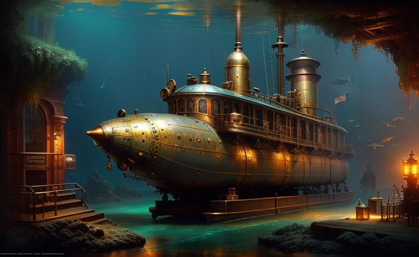 Steampunk submarine underwater refit bay #3
