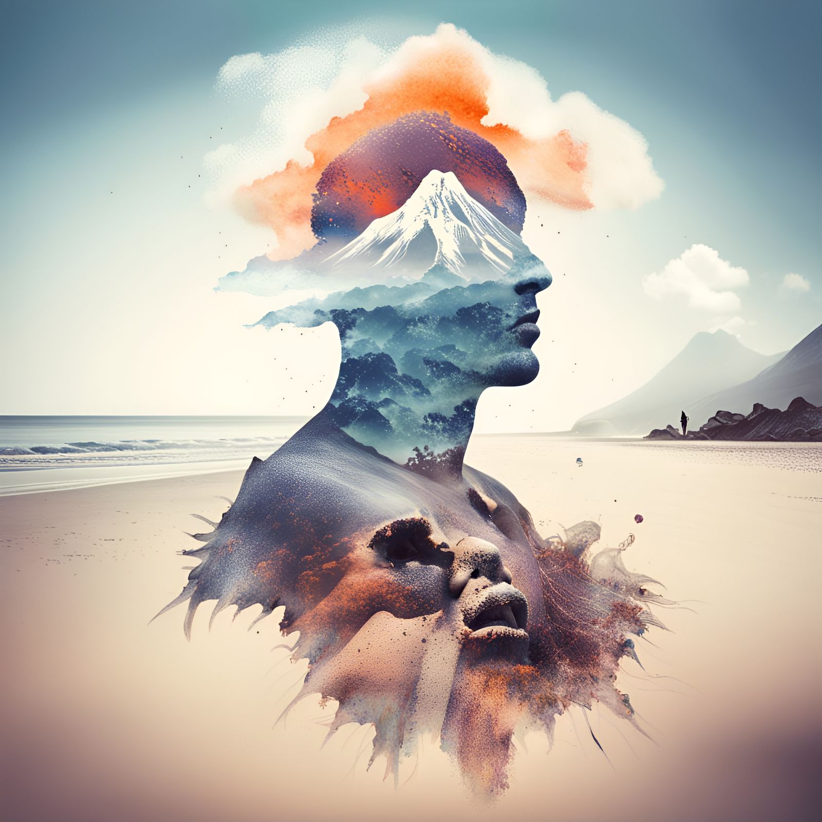 Volcano Head Beach Double Exposure Splash Art