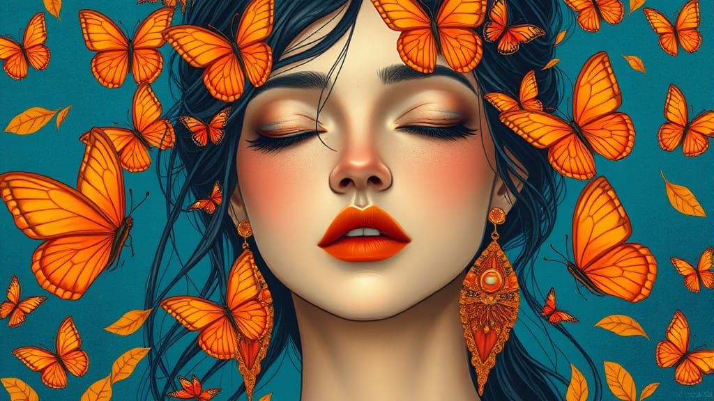 Surrealistic Portrait of a Serene Woman with Vibrant Orange ...