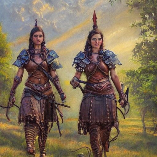Warrior Sisters in their Realm: An Oil Painting
