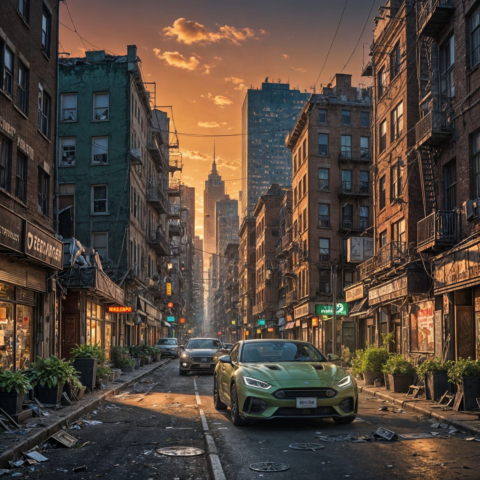 Derelict City at Sundown in Cinematic Lighting