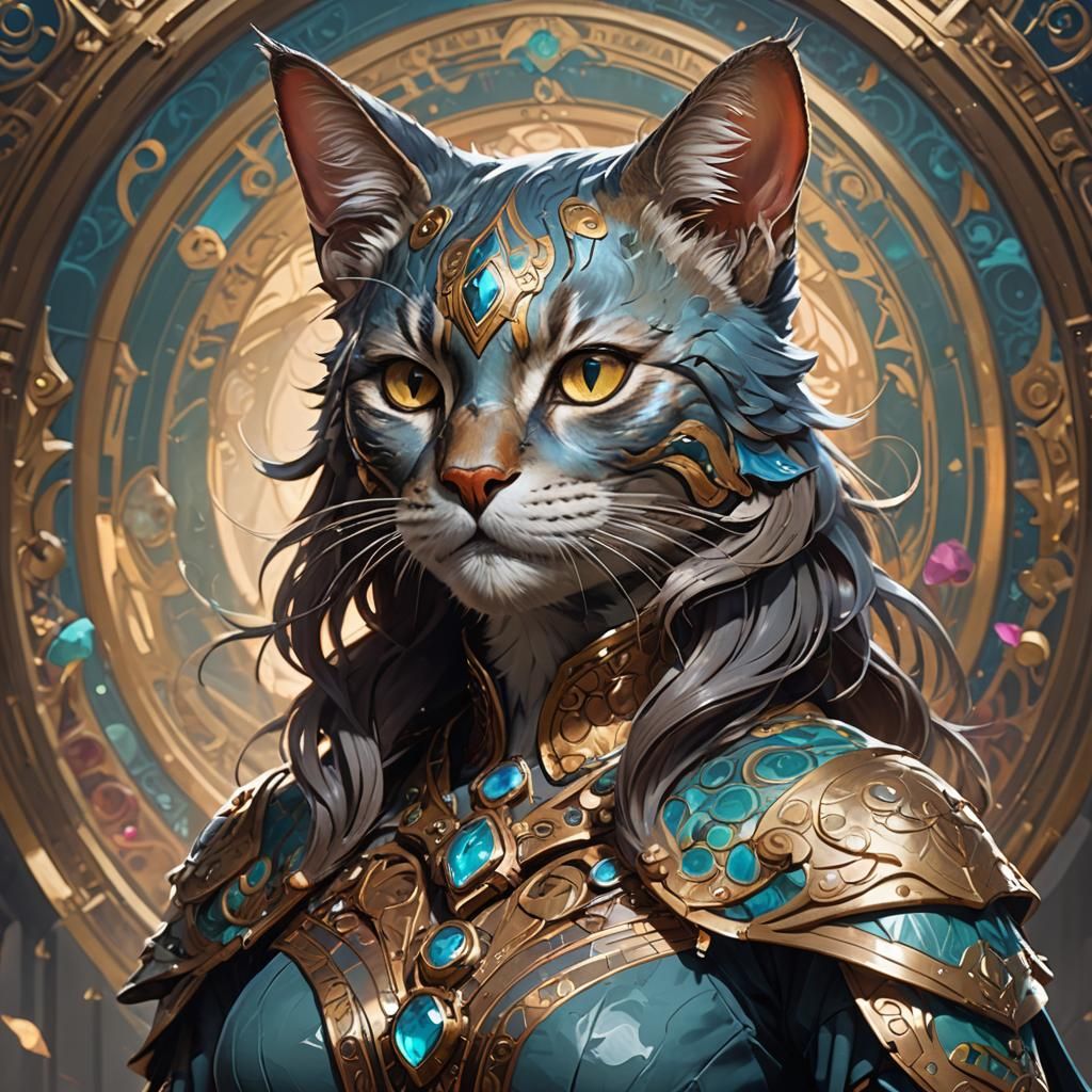 Catfolk Portrait in Hyperdetailed Digital Art Style