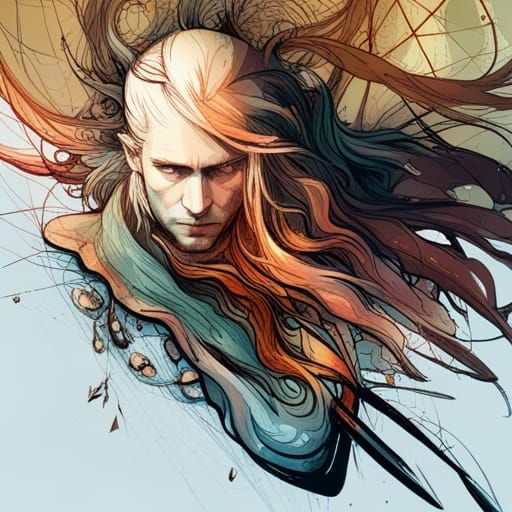 Detailed Witcher with Golden Outlines in Graffiti Art