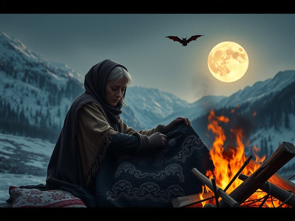 Serenely Disturbing Moonlit Tapestry in Snowy Mountain Valle...