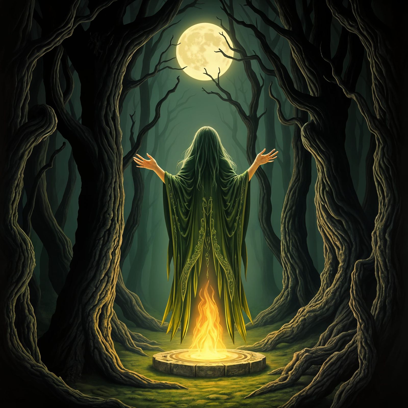 Druidess in Moonlight: Dark Fantasy Art Nouveau