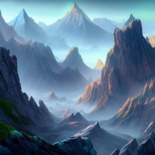 Detailed Matte Painting of a Mountain Range
