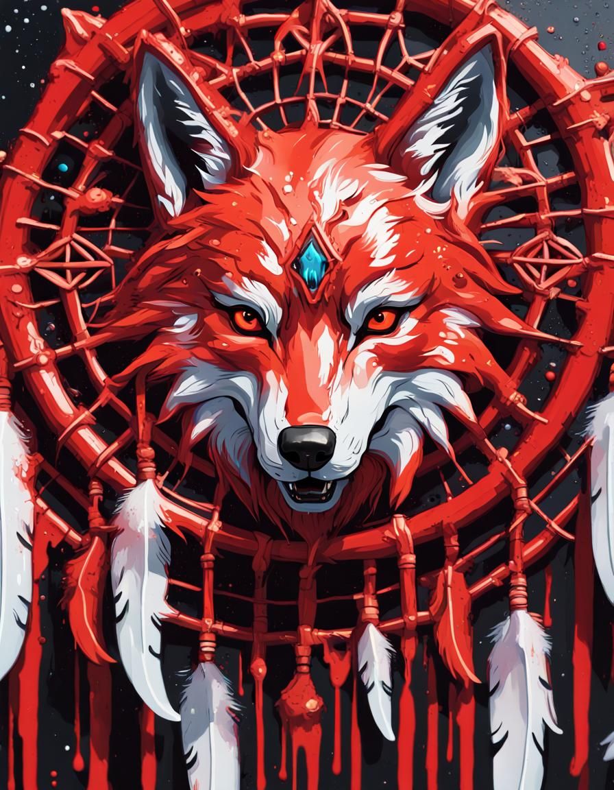 Red Wolfsuit Dreamcatcher in Graffiti Art Style