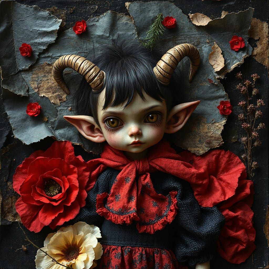 Whimsical Incubus in Victorian-Era Inspired Collage