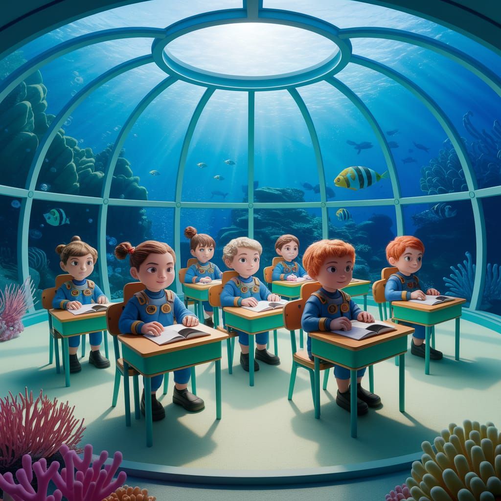 Underwater Classroom Scene Inspired by Beatrix Potter