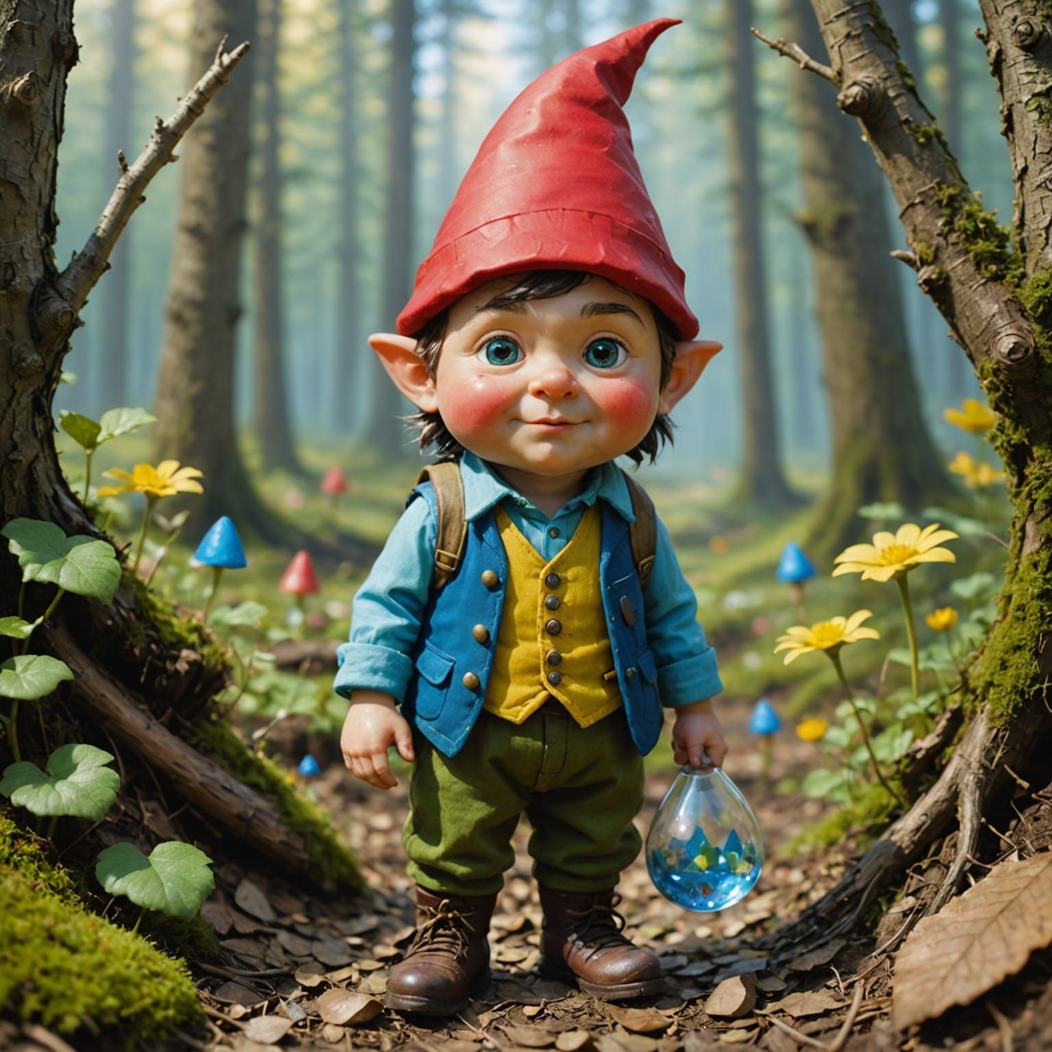 Young Gnome in Whimsical Hunt Scene