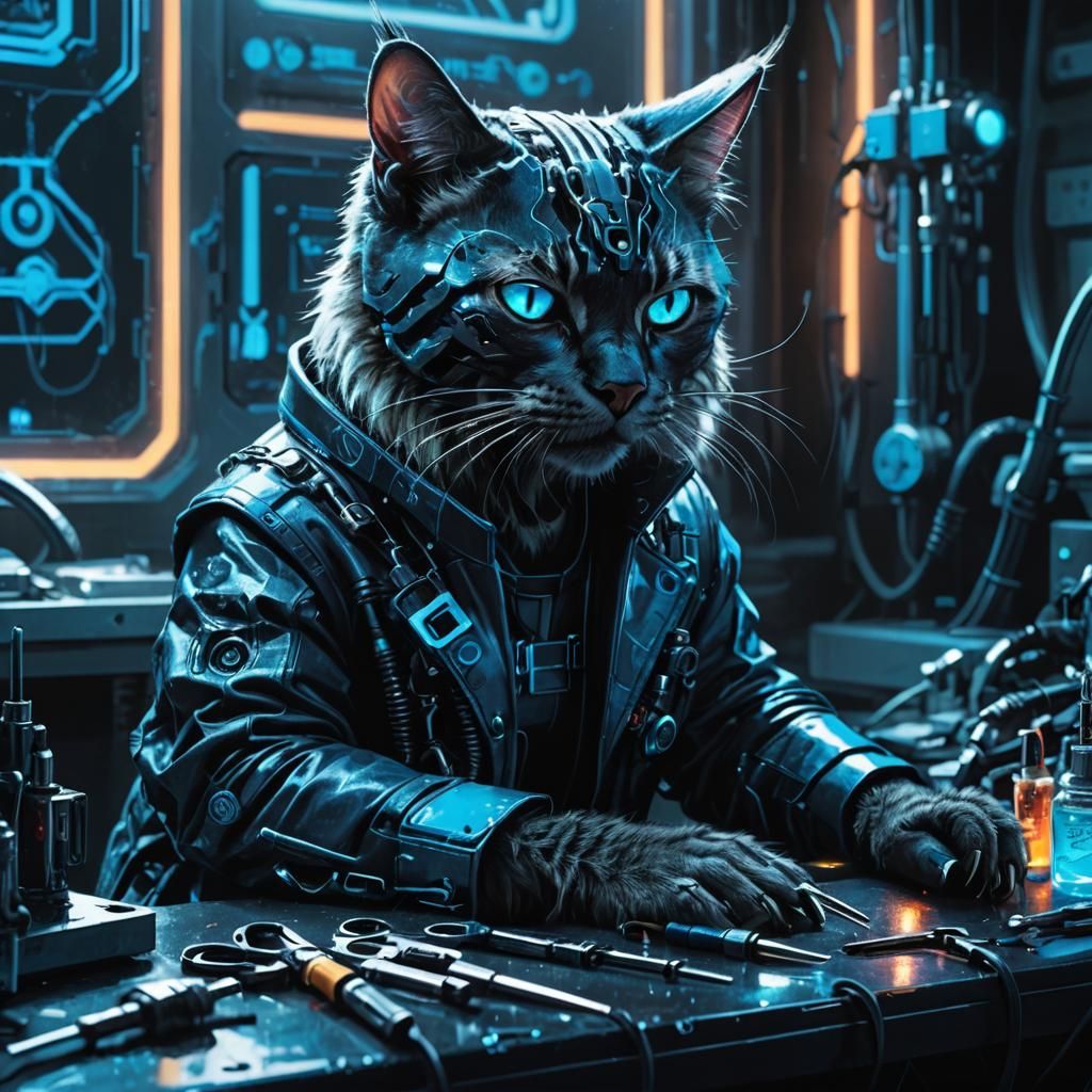 Cyberpunk Vet Operates on a Cyber Cat