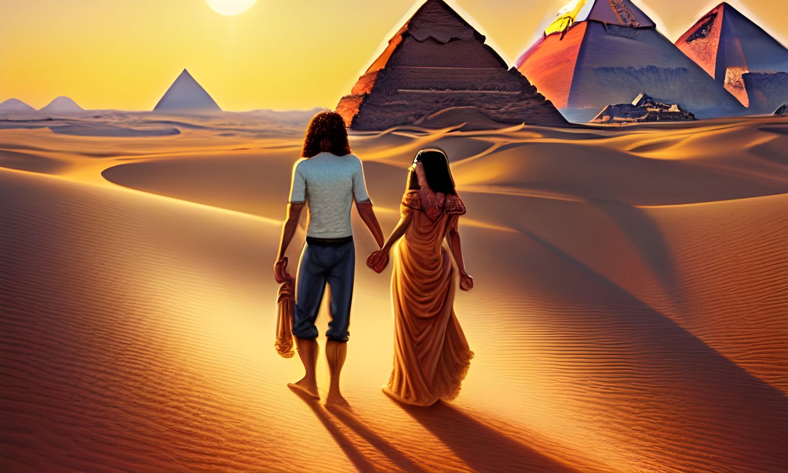 Egyptian Couple in Desert: Art Nouveau Rococo Architecture