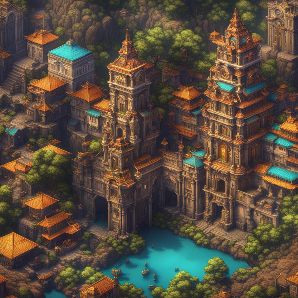 8-bit Quito: Detailed Matte Painting in Deep Color