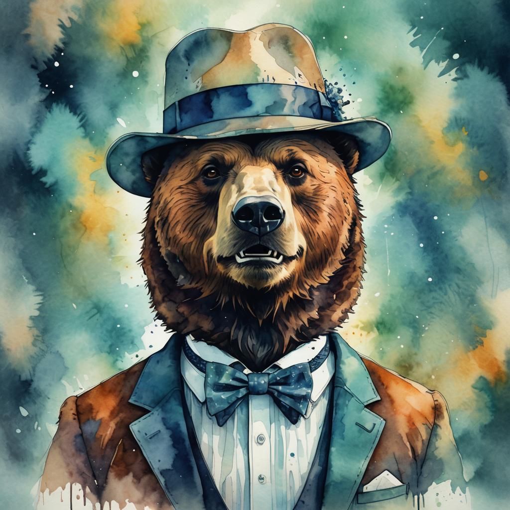 Bear with Human Face in Digital Watercolor