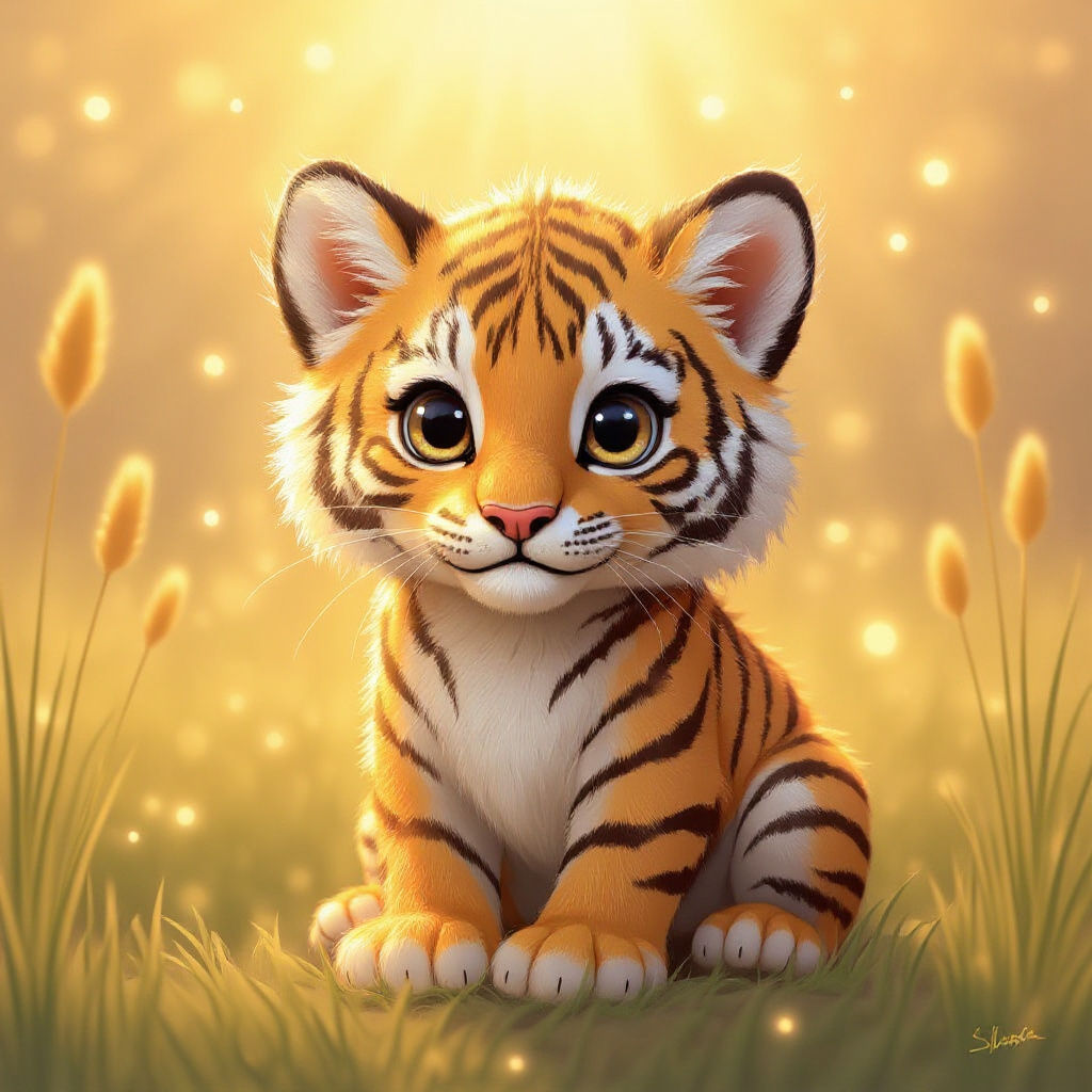 Cute Tiger Cub in Golden Sunlight