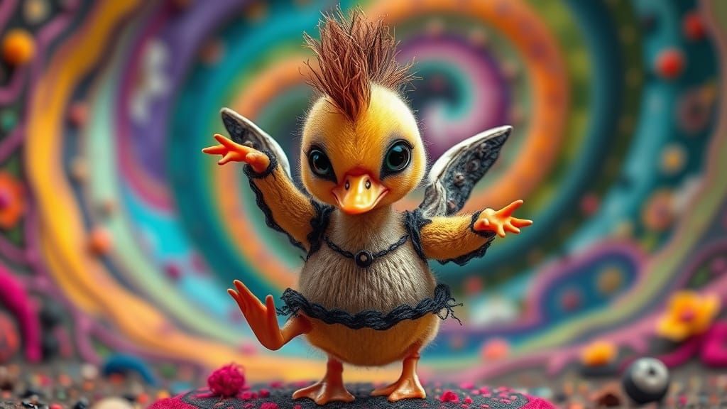 Gothic-Punk Duckling in Surreal Fairytale Scene