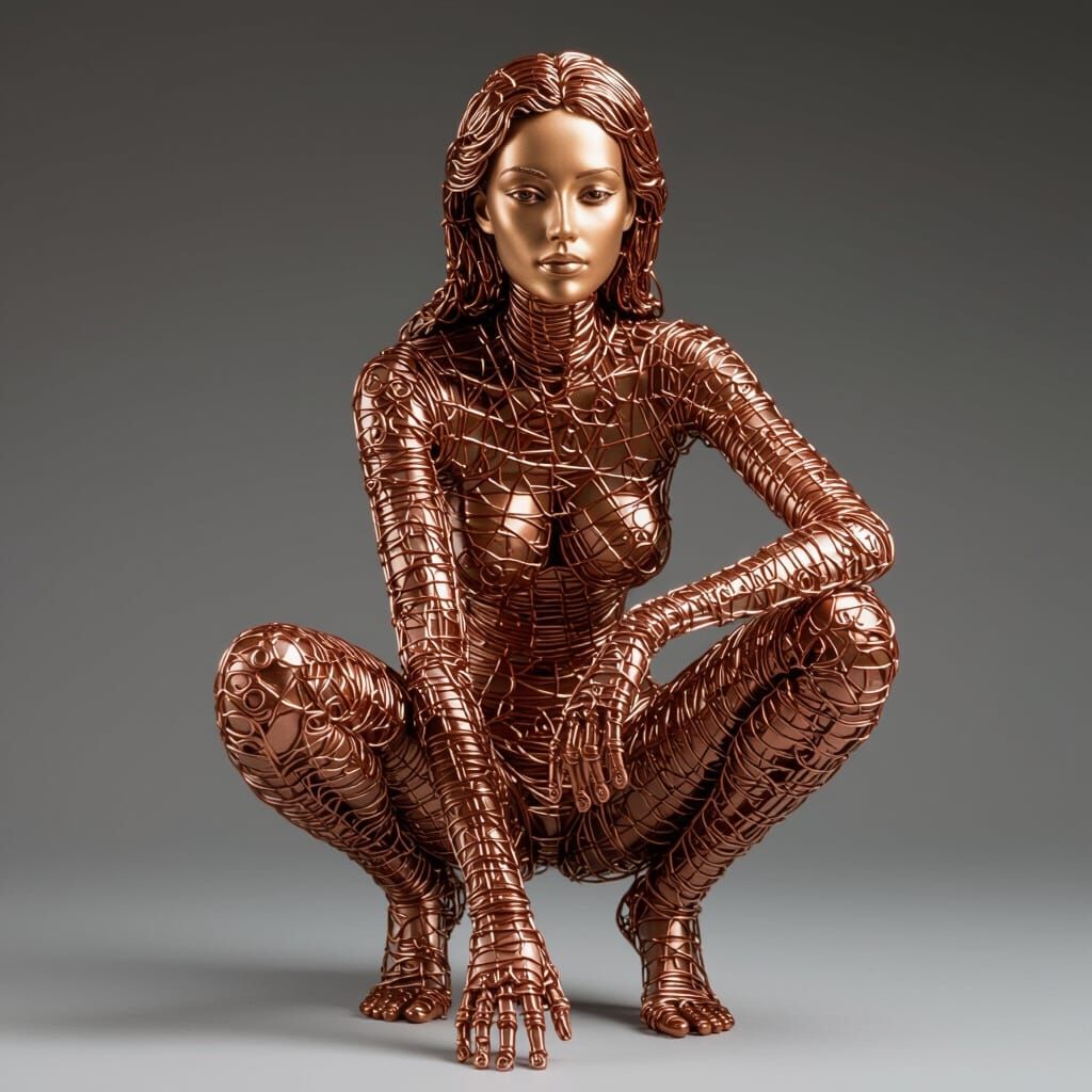 Striking Copper Wire Portrait of a Beautiful Woman