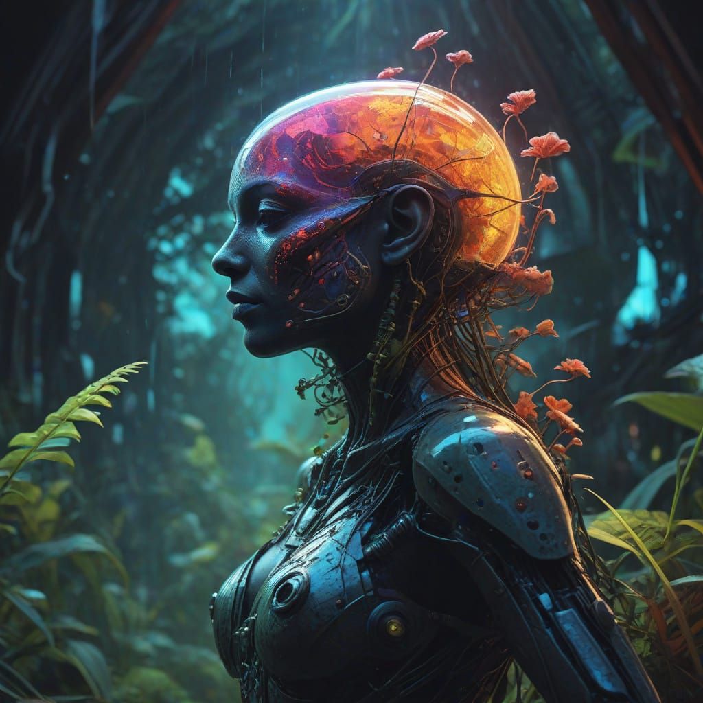 Mystical Woman Dancing with Tribal Patterns and Seeds