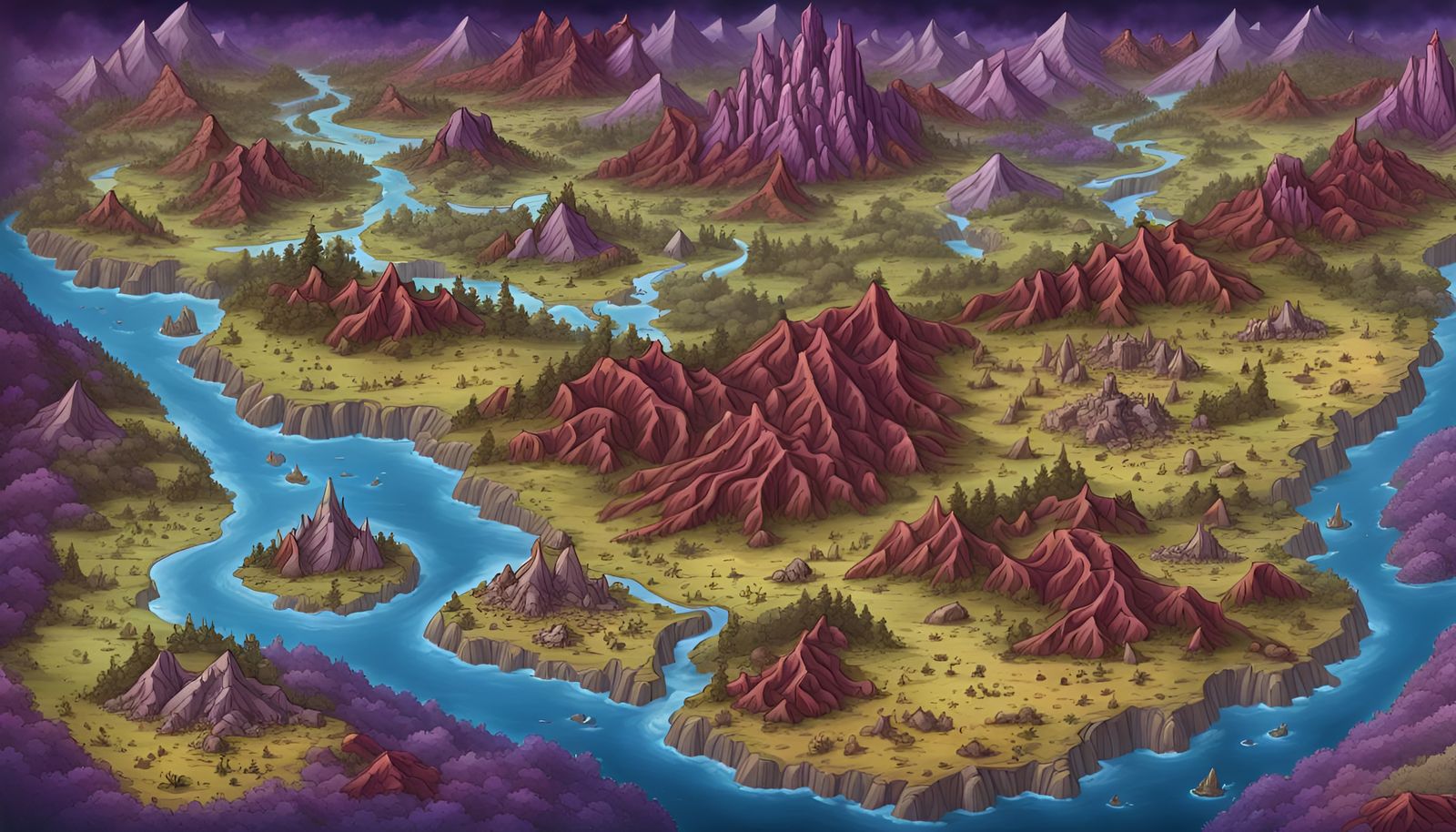 Detailed Fantasy World Map with Diverse Landscapes