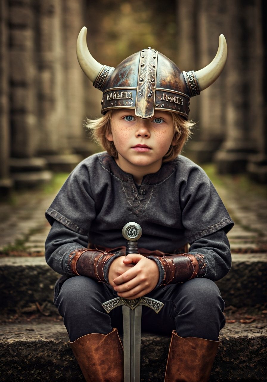 Boy as Viking Warrior in Cinematic Portrait