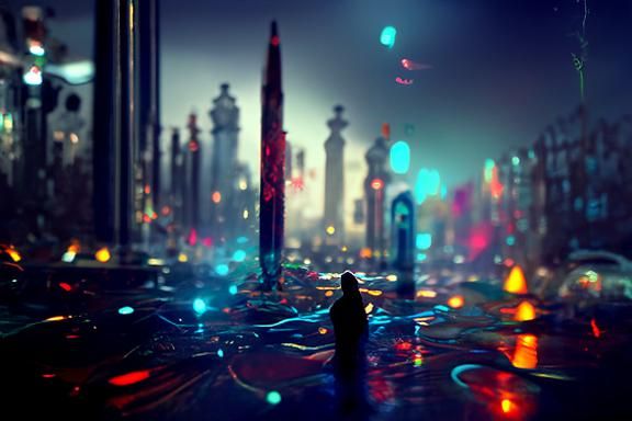 Cyberpunk Somnambulist: Weeping Figure in Neon Mist