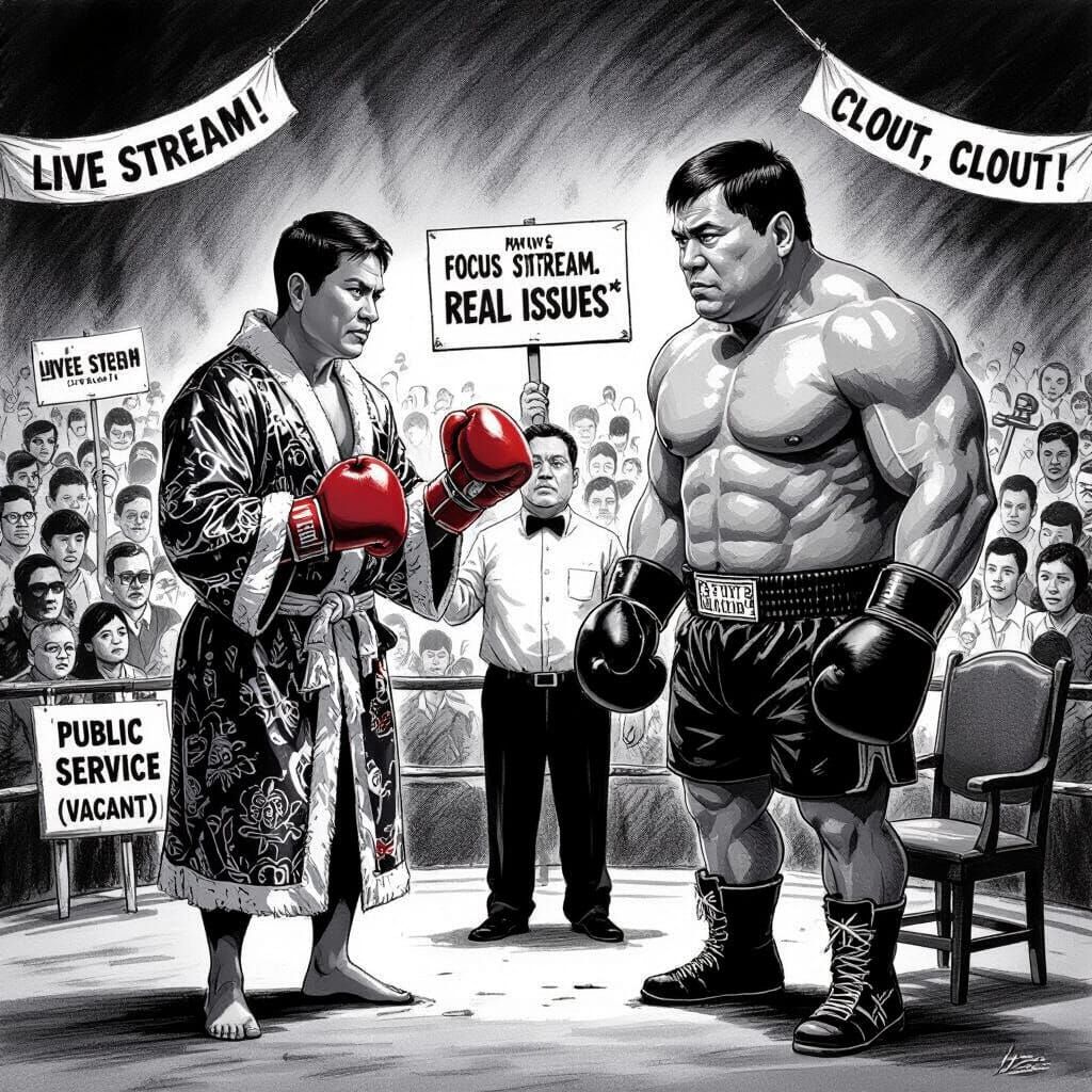 Satirical Political Cartoon in Charcoal Style