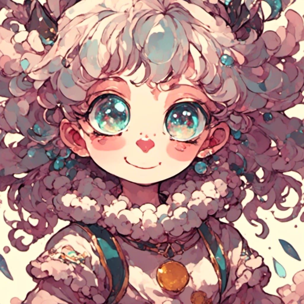 Smiling Fluffy Creature with Huge Eyes