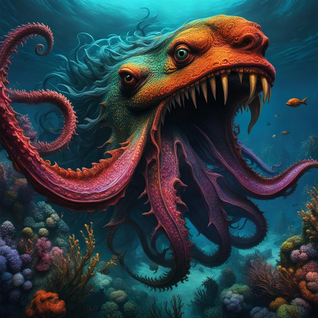Detailed Kraken in Ocean: Expressionistic Oil Painting