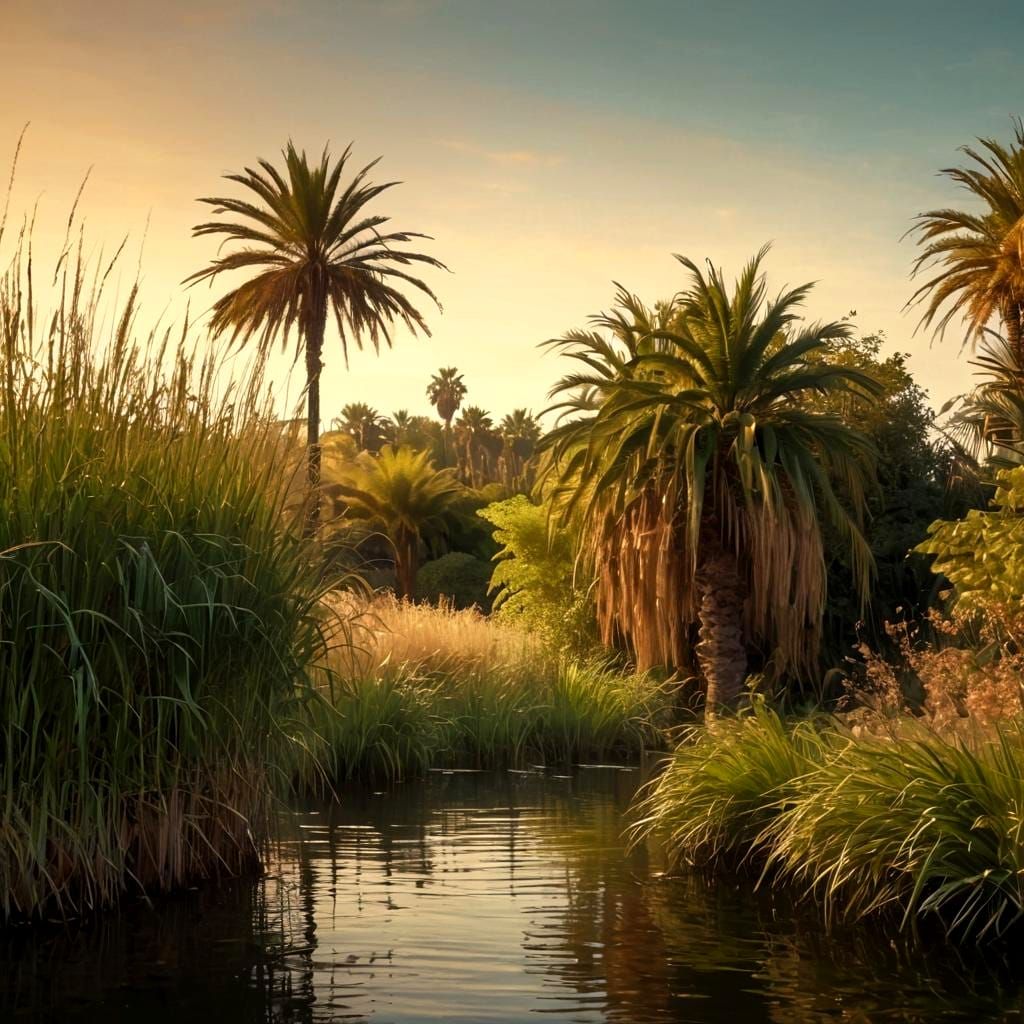 Idyllic Riverbank Scene in Impressionist Style