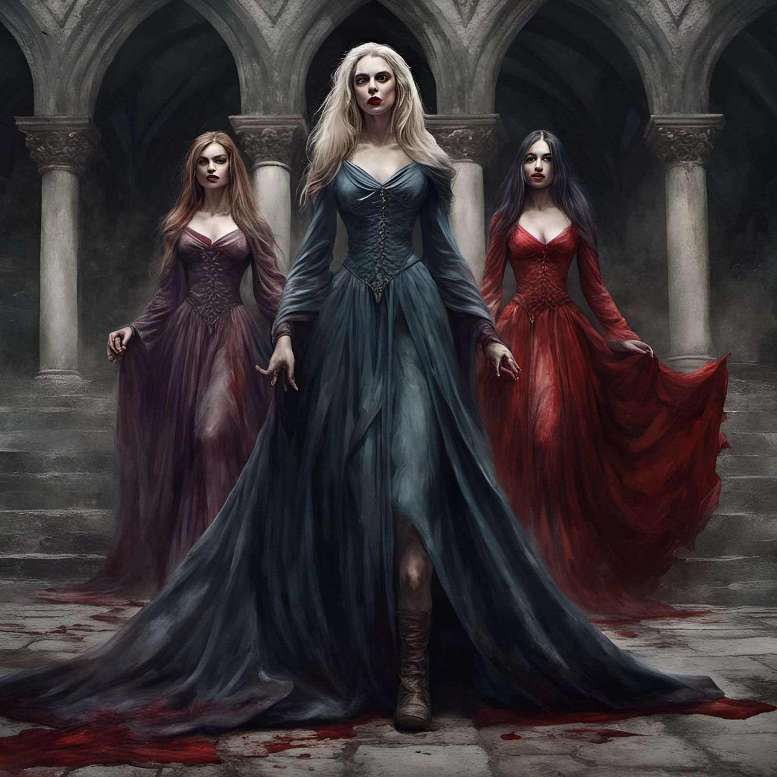 Vampire Queens Attack in Medieval Courtyard
