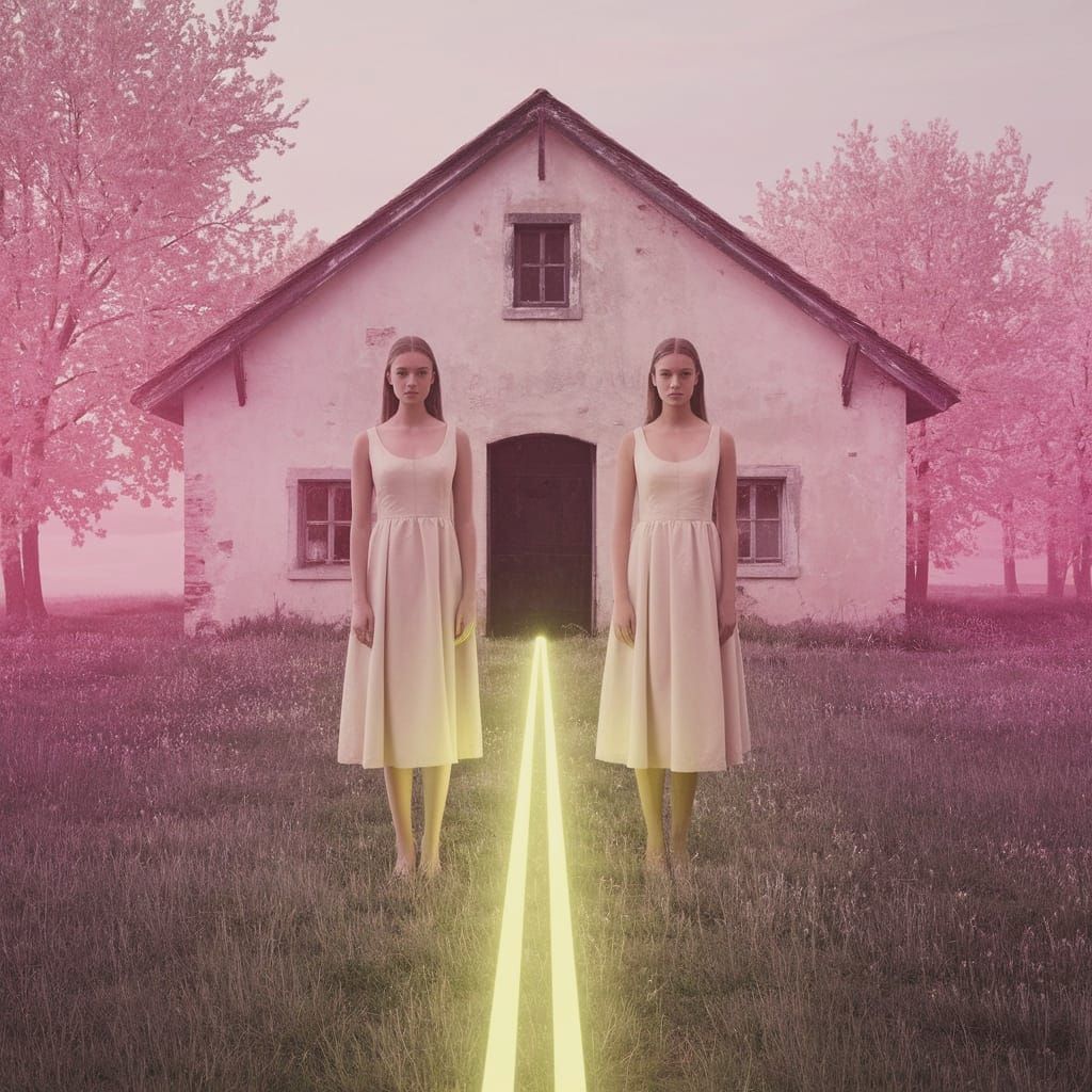 Two Women Stand in Front of a Weathered Rural House in a Ser...