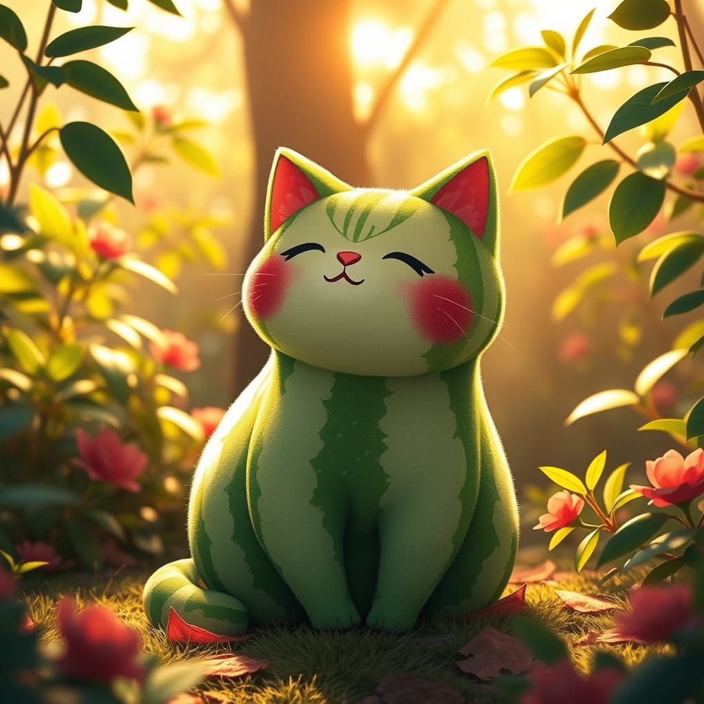 Whimsical Cat in Lush Garden