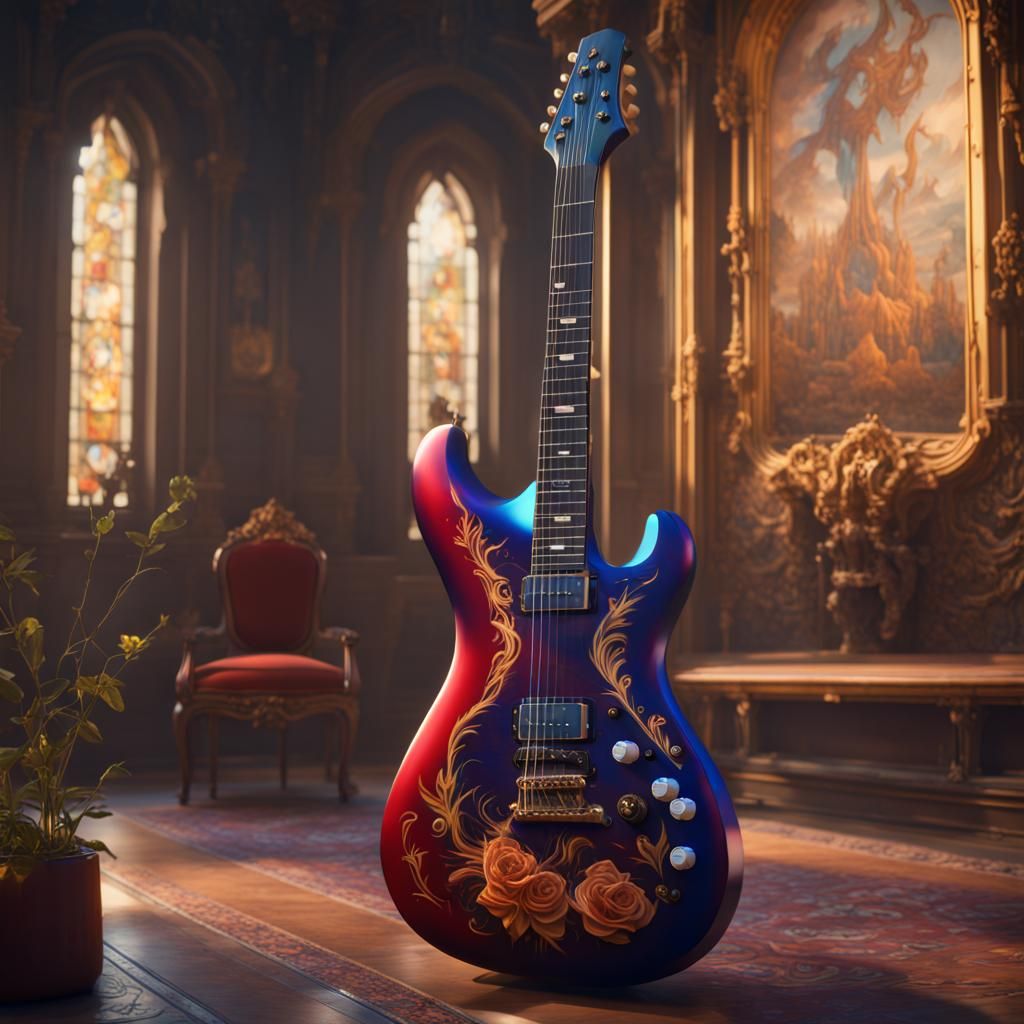 Electric Guitar Painted in Dark Beauty and the Beast Themes