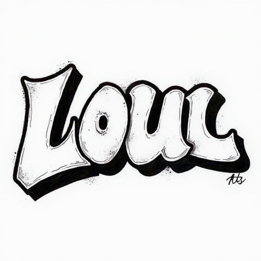 Graffiti Tag of 'Lou' in Bubble Letter Style