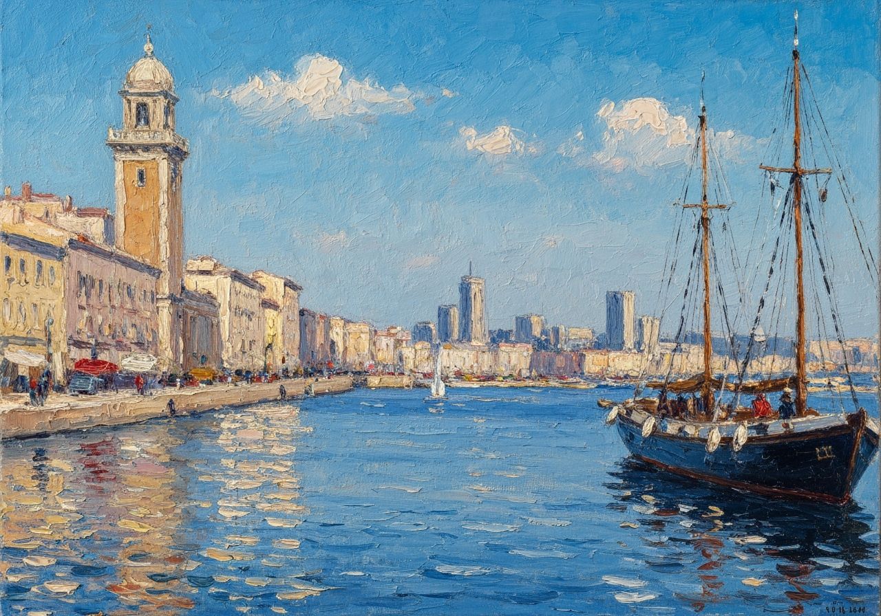 Heavily Impasto port of Marseille, Impressionist style