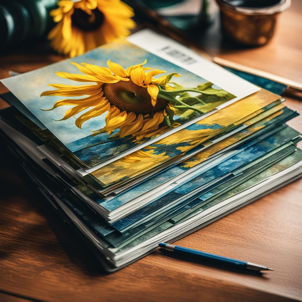Van Gogh Sunflowers Beside Art Catalogs