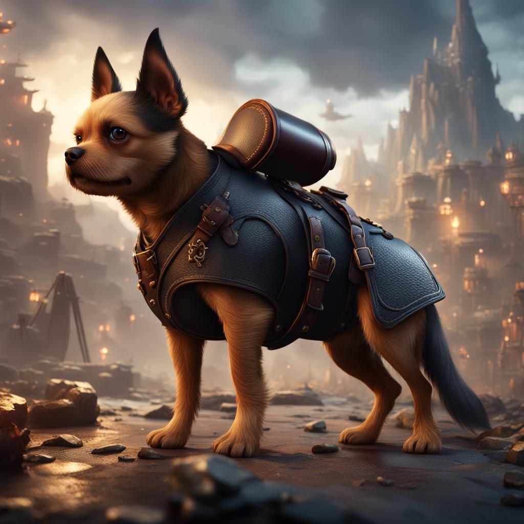 Small Dog in Leather: Detailed Matte Painting