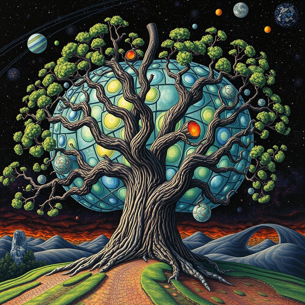 Surreal Dying Oak Tree with Glass Apple