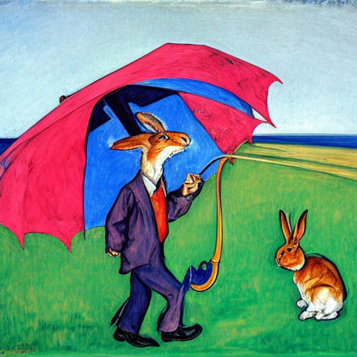 A Playful Rabbit Hides Under an Oversized Umbrella