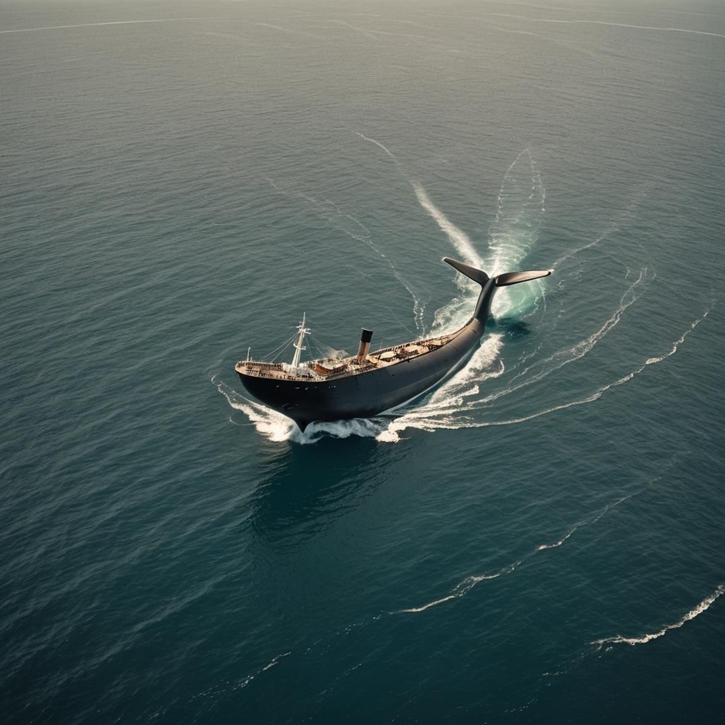 Whale-Shaped Steamship Gliding on Sparkling Ocean