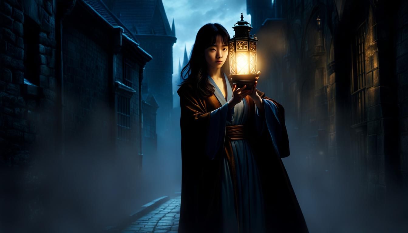 Silhouette of Ravenclaw Girl with Magic Lantern