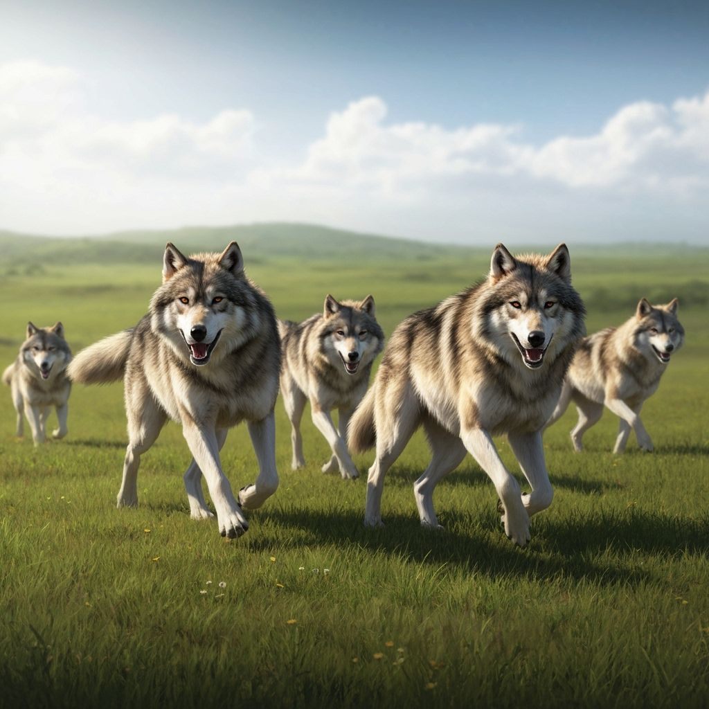 Wolves Running Through Grassy Savannah: Fantasy Matte Painti...
