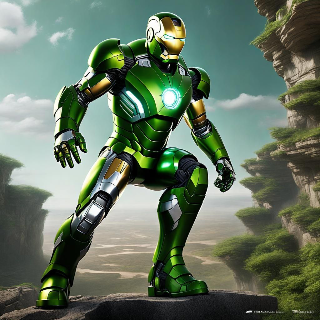 Green and Silver Iron Man in Digital Painting