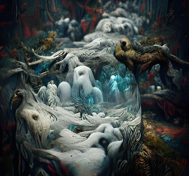 Macabre Frozen Forest Spirits in Hyperrealism Style